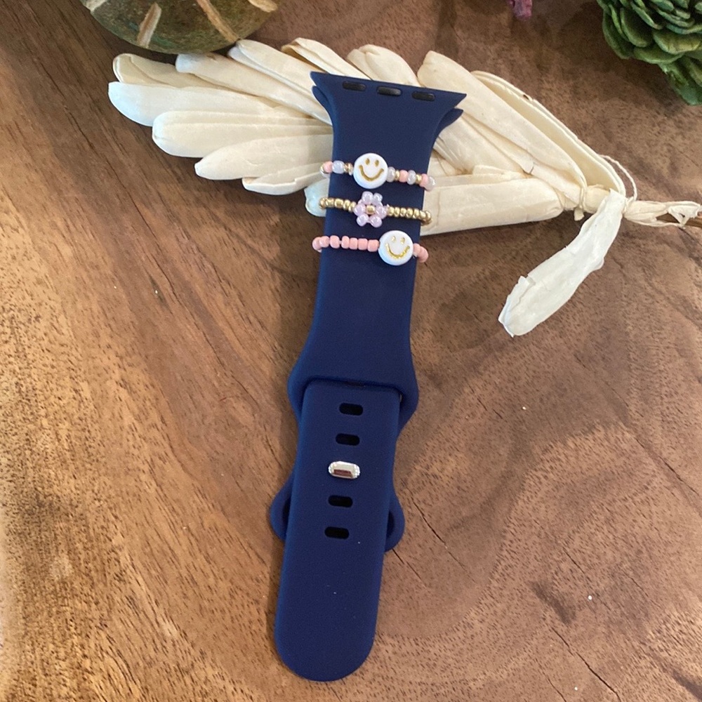 Navy Applewatch Band and Goldie Beaded Bracelet Stack